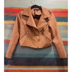 NWT  Women's Faux Suede Moto Outerwear Jacket‎ Size LARGE